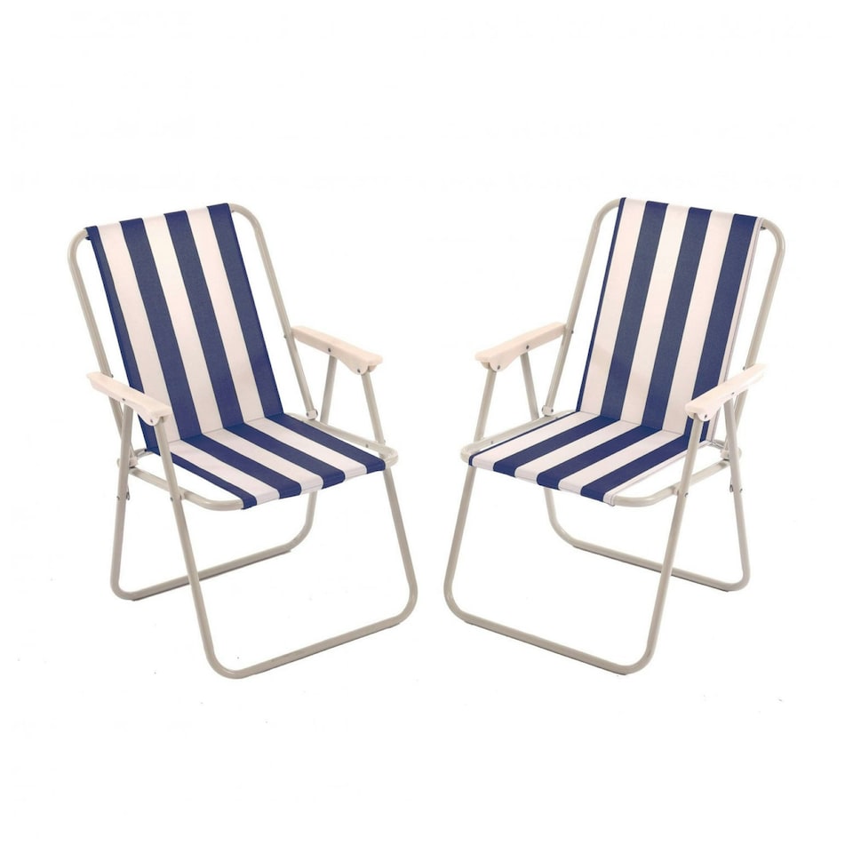 image 1 of Oypla 2x Stripey Camping Festival Party Folding Outdoor Chairs with Armrests Blue