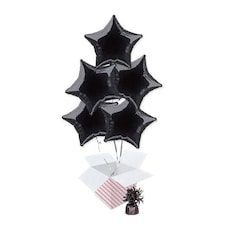 Black Star Foil Helium Balloon Bouquet - 5 Inflated Balloons In A Box Black