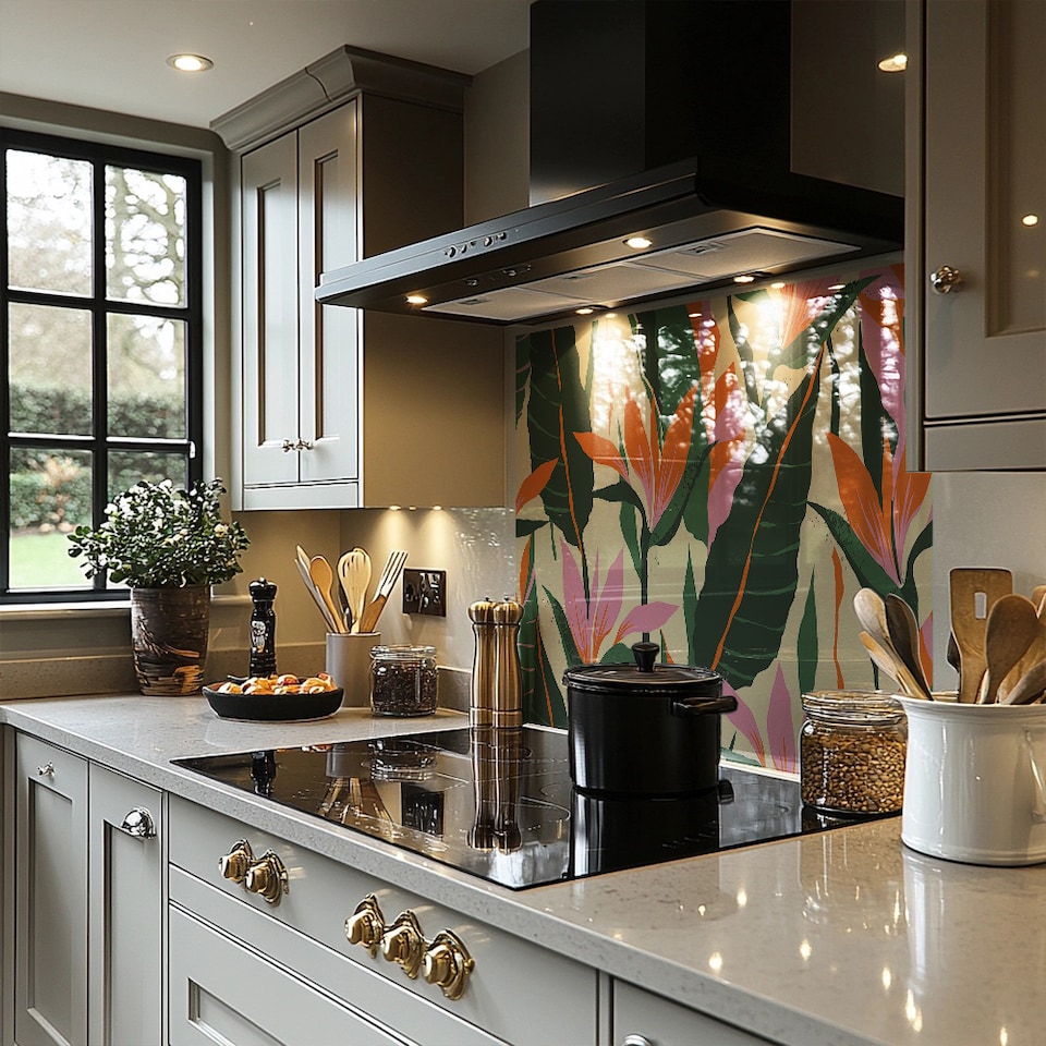 image 1 of Jungle Plants Designer Splash Back | White