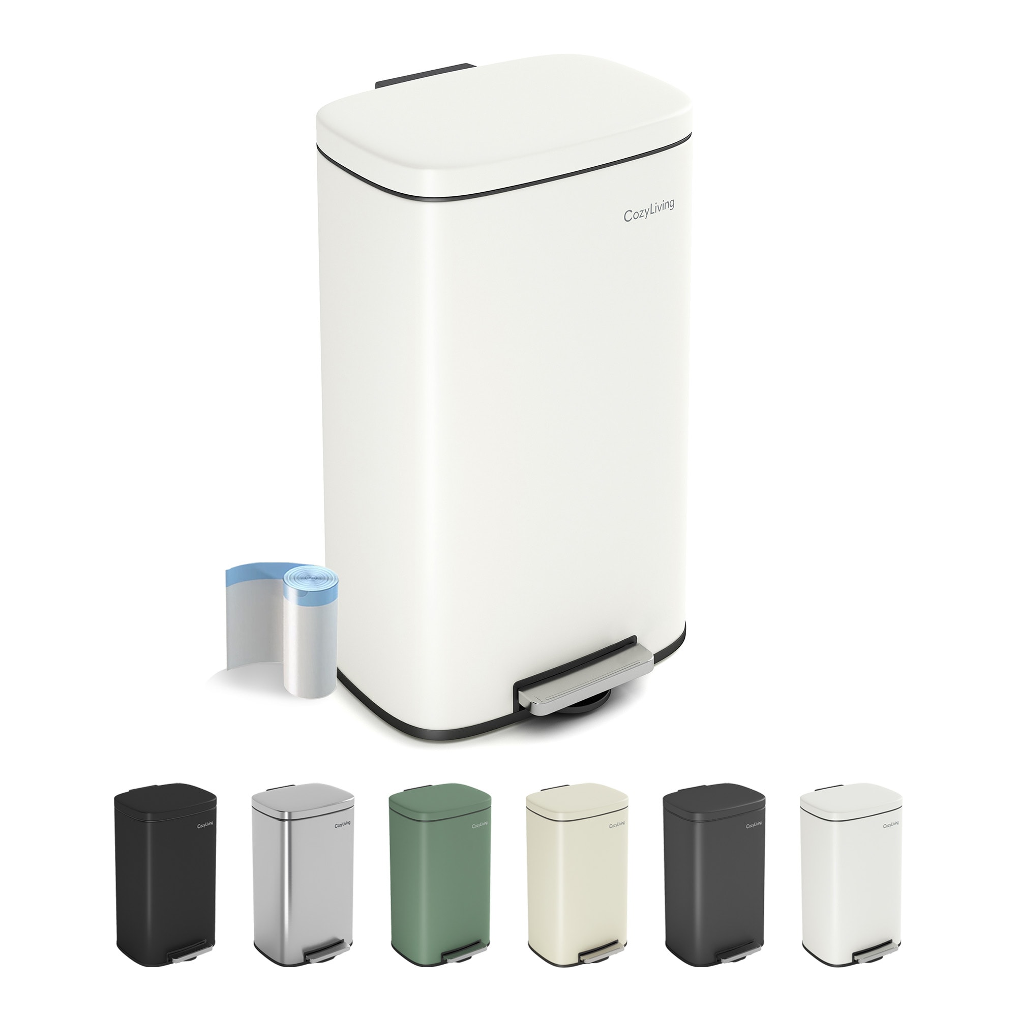 MCC Direct 30L Pedal Bin Kitchen & Bathroom Household Rubbish Office Waste Bin in White