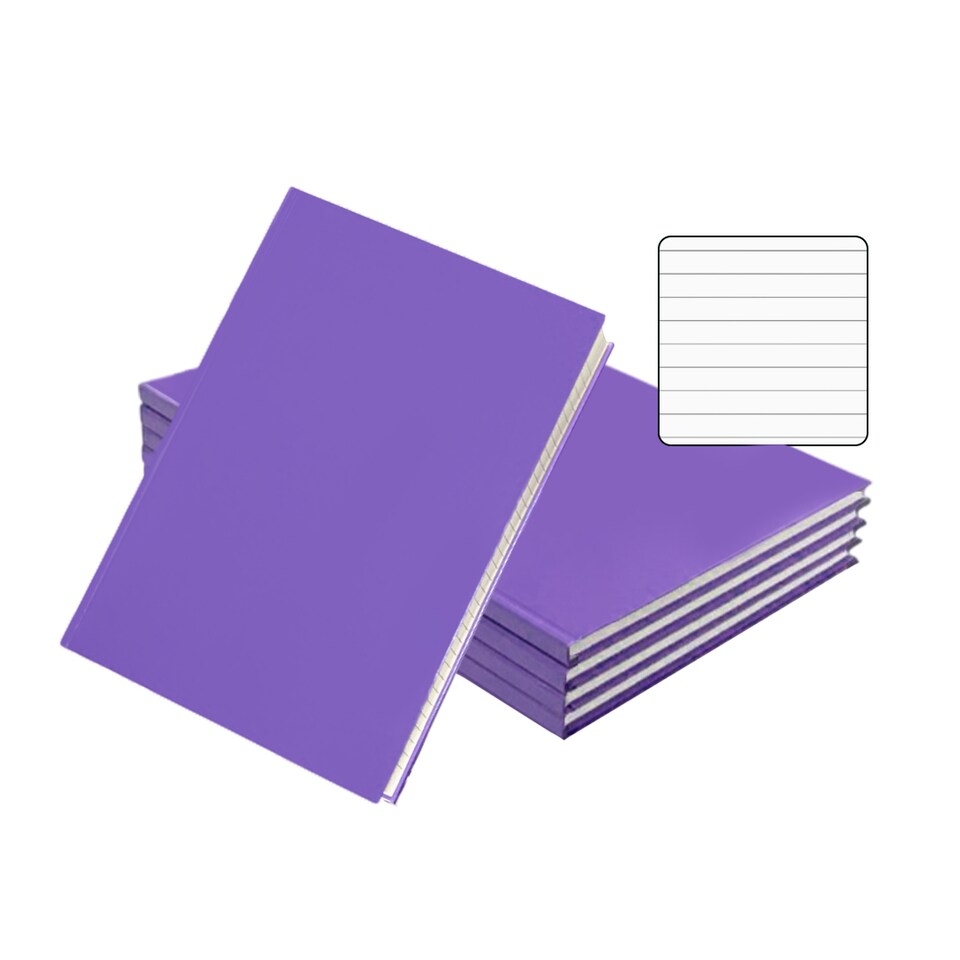 image 1 of Pack of 5 A4 160 Pages 8mm Ruled Purple Casebound Notebooks