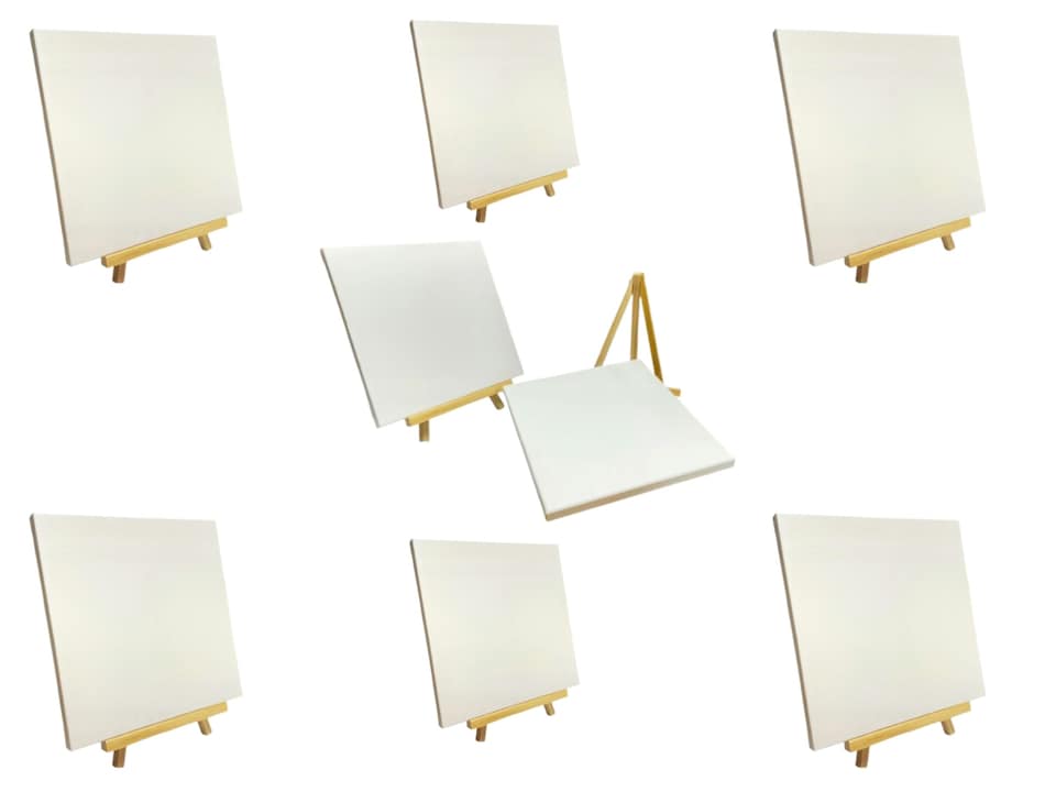 image 1 of Pack of 6 25x25cm Canvas Easel Set | White