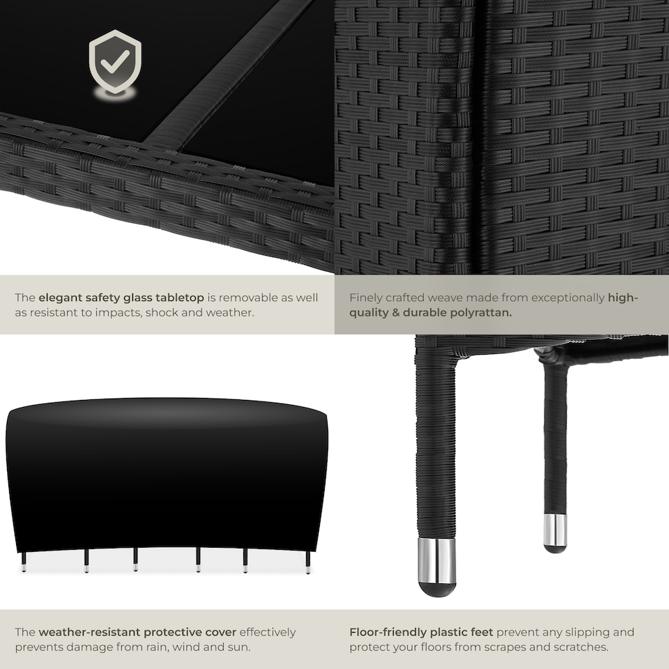 image 1 of Garden Furniture Set Porto- 6 chairs, 1 dining table, with protective cover | Black | black/grey | 60 x 55 x 83 cm | 1