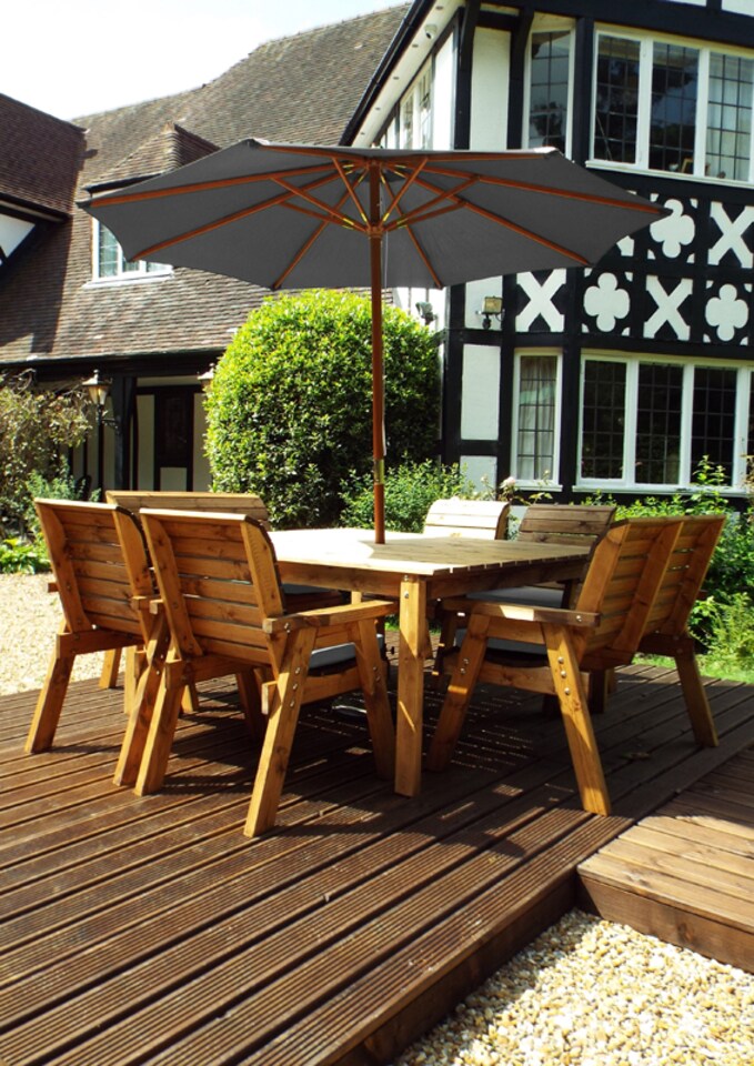image 1 of Eight Seater Square Table Set with Cushions - W250 x D250 x H98 - Fully Assembled - Grey