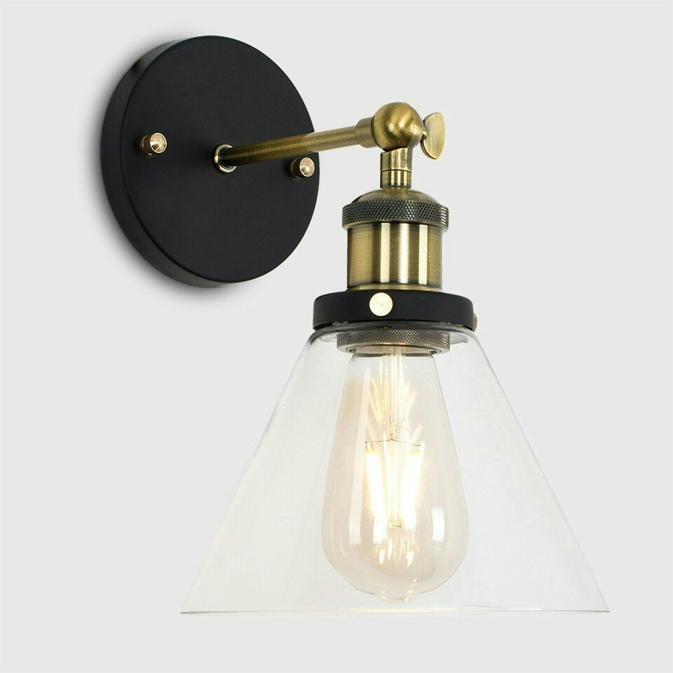 image 1 of ValueLights Industrial Black And Gold Wall Light Fitting With Clear Glass Light Shade