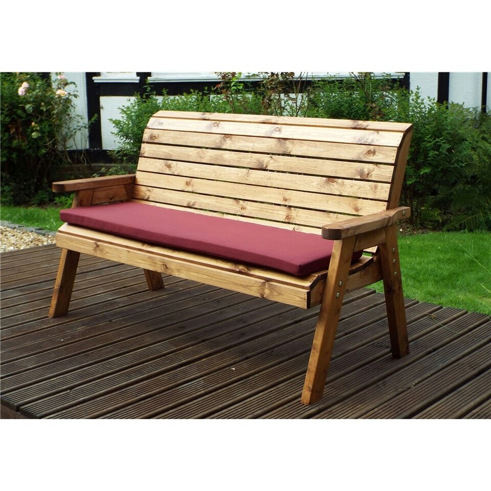 image 1 of Traditional Wooden Three Seater Winchester Bench With 1 x Winchester Cushion Burgundy & 1 x Fitted Cover