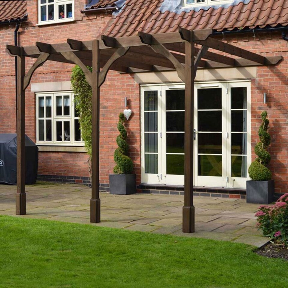 image 1 of Wall Mounted Premium Pergola 3 Posts - Wood - L240 x W480 x H270 cm - Rustic Brown