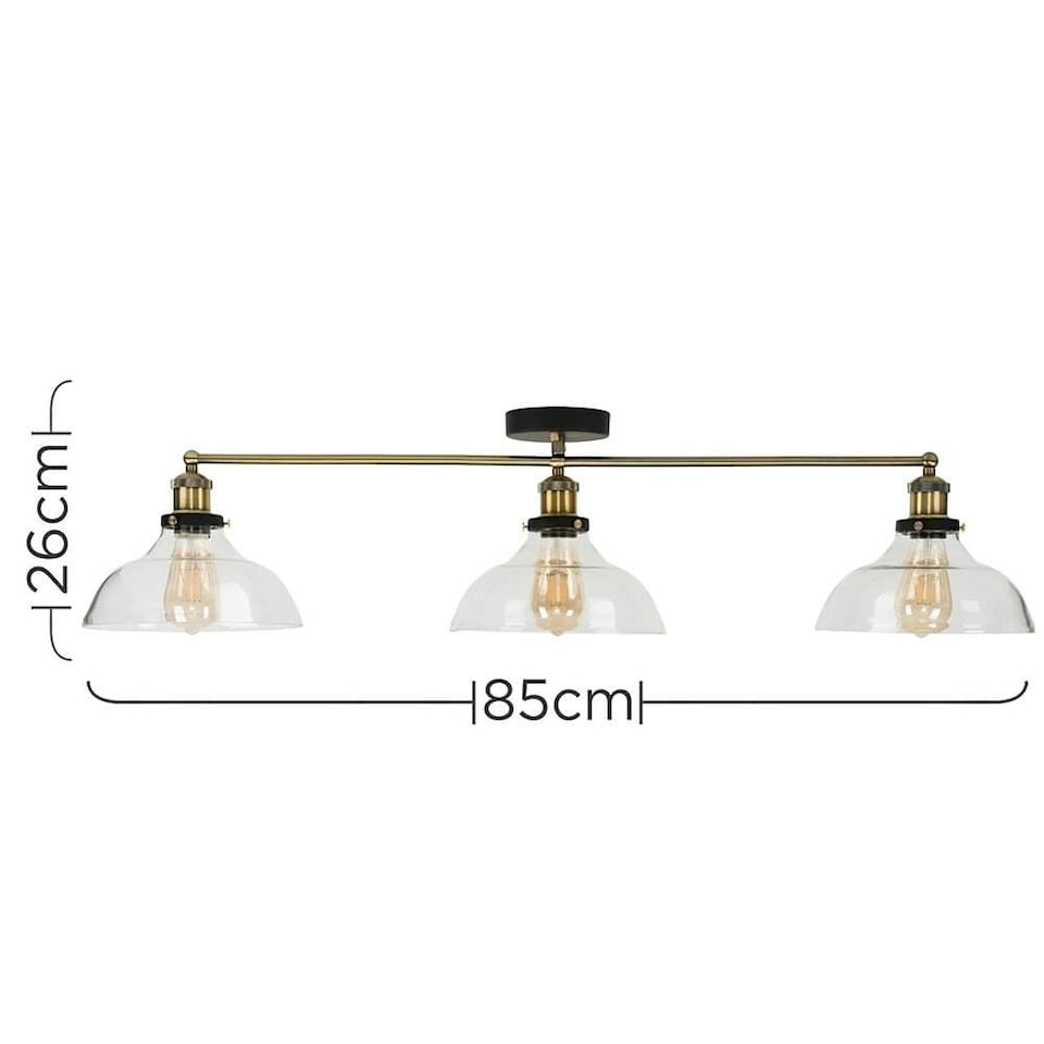 image 1 of ValueLights Wallace Industrial 3 Way Black Ceiling Bar Light | Gold