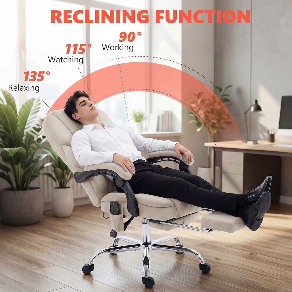 image 1 of HOMCOM Massage Office Chair with Heat, 135° Reclining Desk Chair