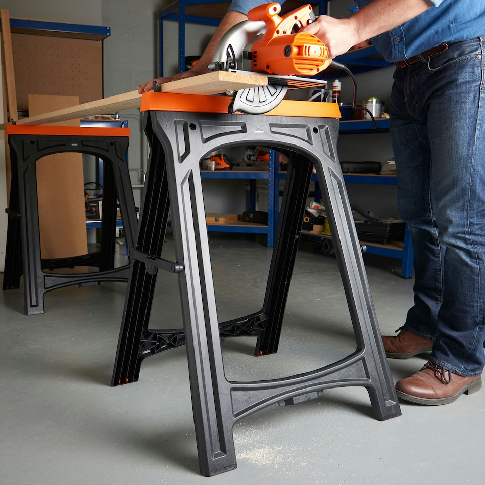 image 1 of VonHaus Folding Saw Horse Twin Pack with Rubber Inserts Support Bars