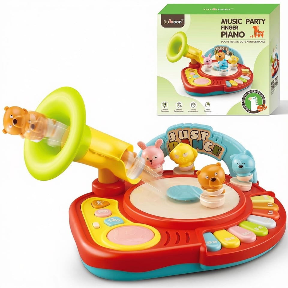 image 1 of Baby Musical Piano Toy with 4 Dancing Animal Figures - Interactive Toddler Keyboard Learning Toy with Music, Lights & Drum Sounds – Educational Gift for Ages 1-4