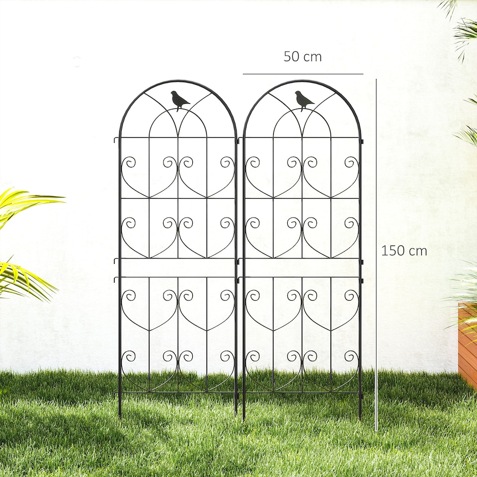 image 1 of Outsunny Set of 2 Metal Garden Trellis, Outdoor Trellis Panels, 150 x 50cm | Black | 1