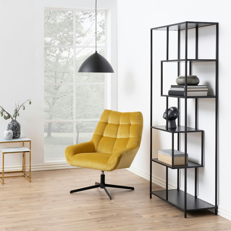 image 1 of Seaford Tall Black Metal Bookcase with 5 Black Shelves