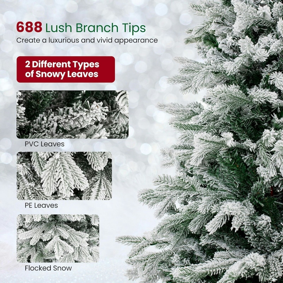 image 1 of COSTWAY 4.5FT Pre-Lit Artificial Christmas Snow-flocked Xmas Tree Green | One Size