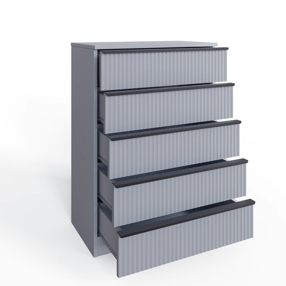 image 1 of FWStyle Lania Ripple Ridged 5 Drawer Chest Of Drawers Matt Grey