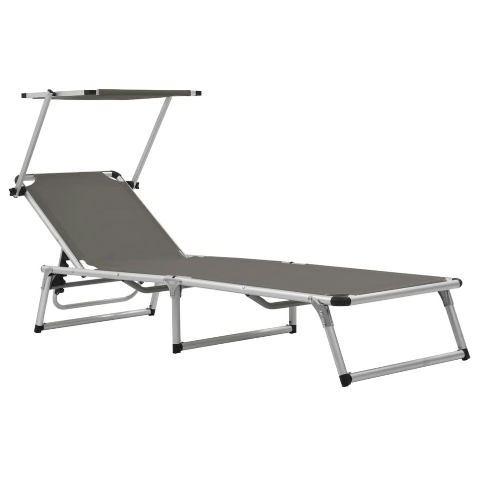Folding Sun Loungers with Roof 2 pcs Aluminium&Textilene Grey Tesco
