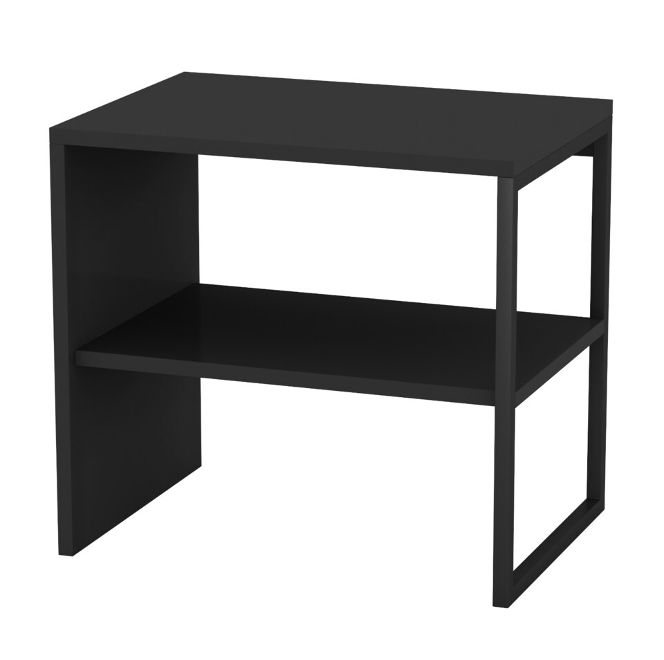 image 1 of URBNLIVING 40cm Wood And Steel Sofa Side Table With Open Storage Shelf | Black | Black | 40cm | 1