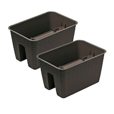 Square Ratolla Railing Plant Pot - 22.5x27.2x27.2cm | Brown | Brown & Set of 2 | 2