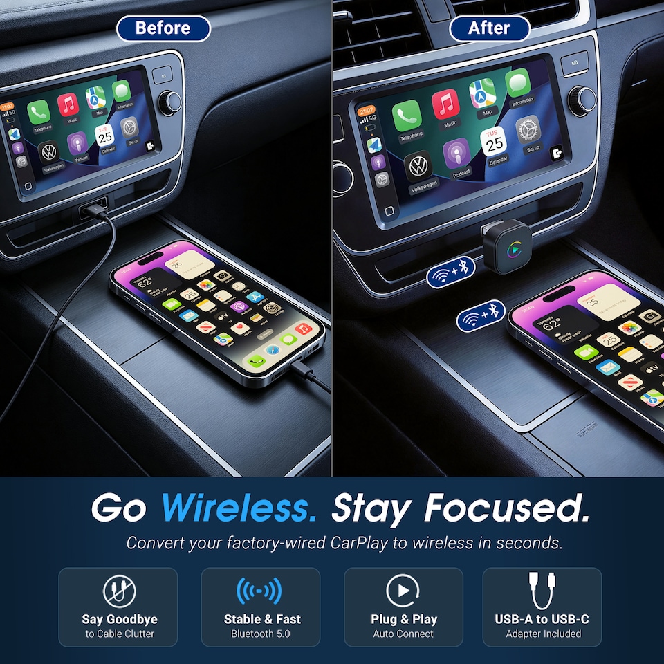 image 1 of 2-in-1 Wireless CarPlay & Android Auto Adapter - August CR245