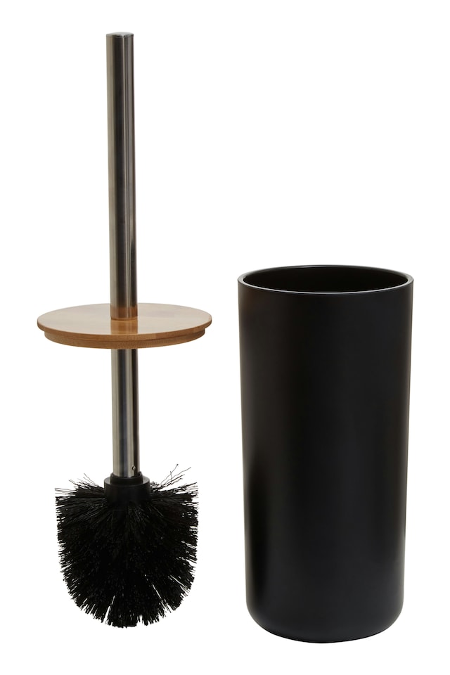 image 1 of Interiors By Premier Black Toilet Brush Holder, Sturdy Bathroom Cleaner With Reinforced Bristles, Slimline Toilet Brush Set | Black