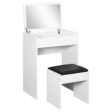 HOMCOM Dressing Table Set Padded Stool with Flip-up Mirror Multi-purpose - White