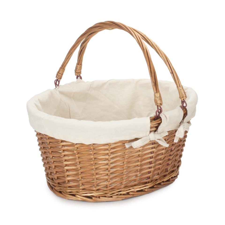 image 1 of Small Swing Handle Shopping Basket With White Lining | White | White | L