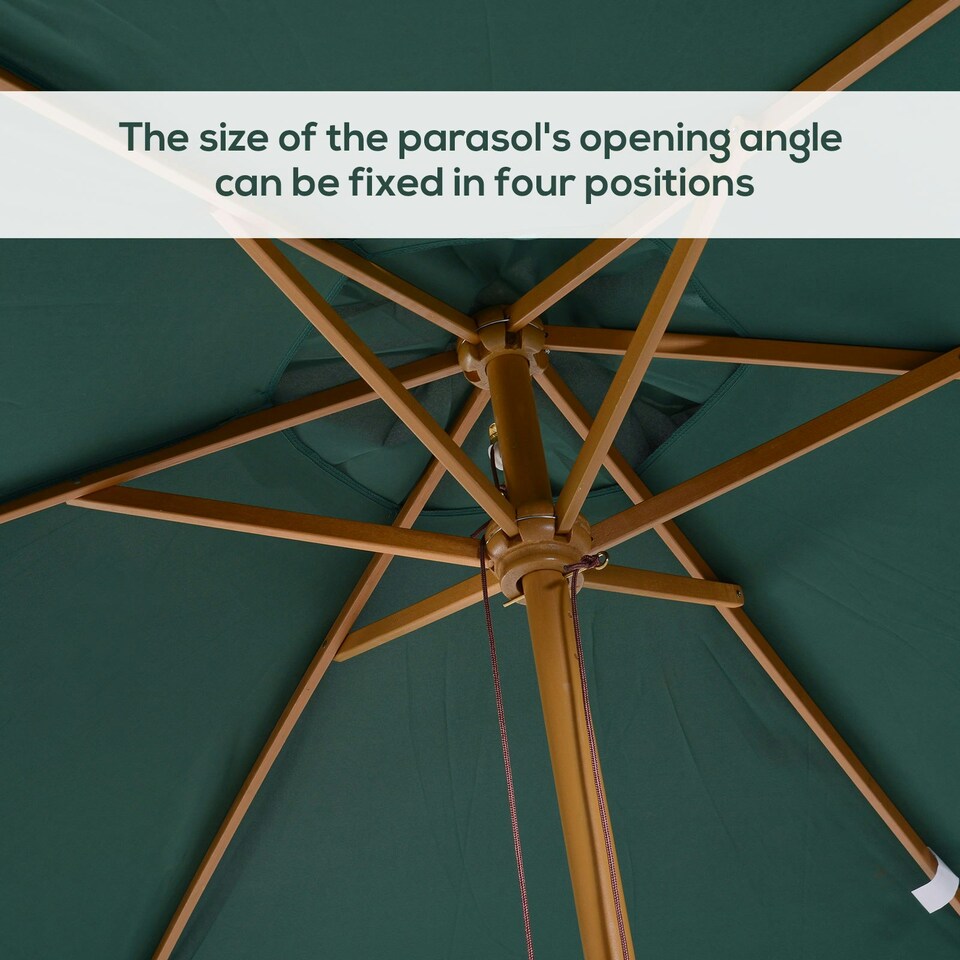 image 1 of Outsunny Wooden Garden Parasol Sun Shade Patio Umbrella Canopy Green