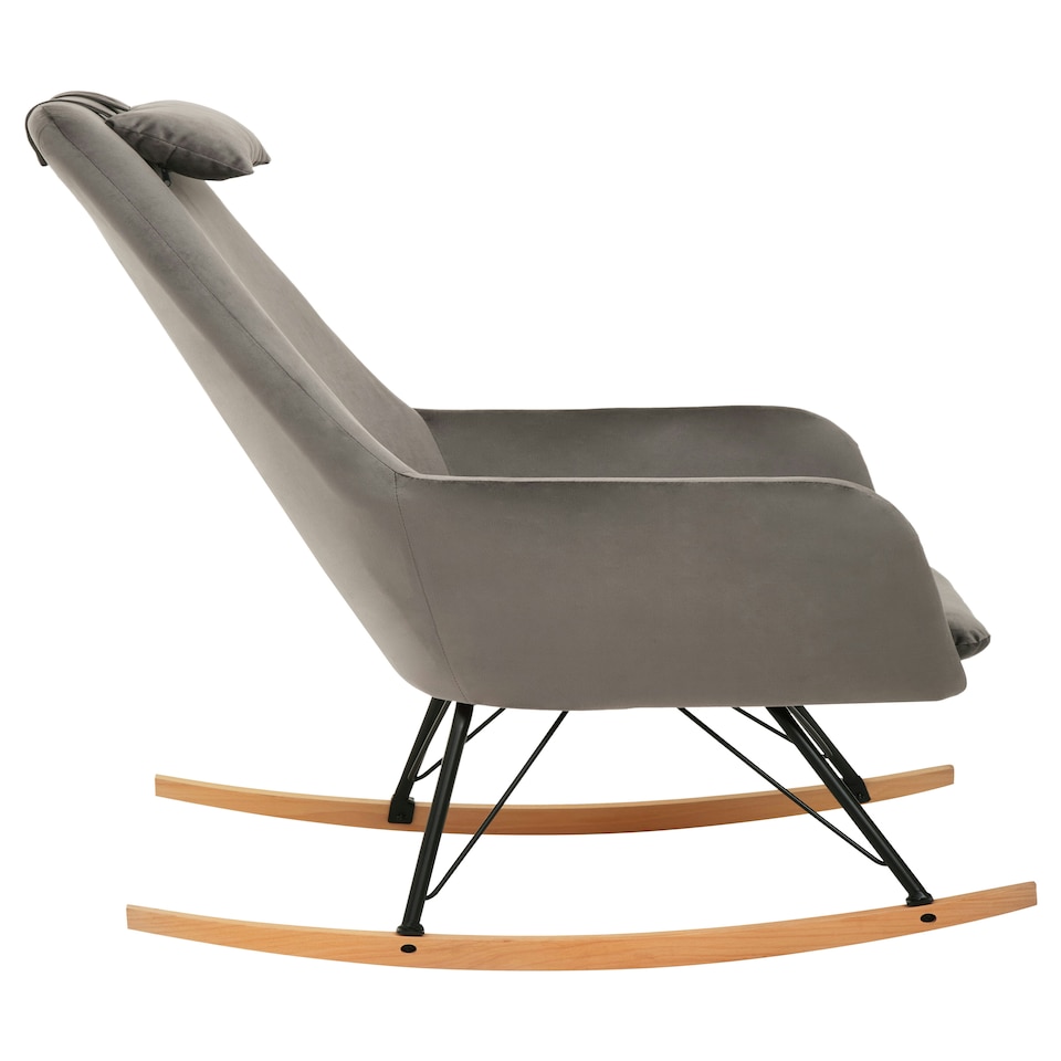 image 1 of Interiors by Premier Grey Velvet Rocking Chair, Easy-to-Clean Velvet Accent Chair, High-Back & Arm Support Comfy Armchair