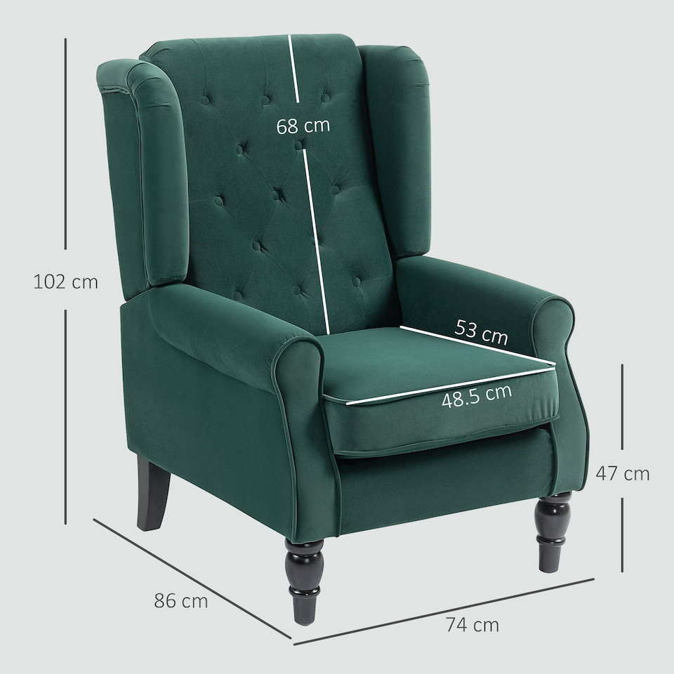 image 1 of HOMCOM Accent Armchair Home Furniture Retro Tufted Club Fabric Green