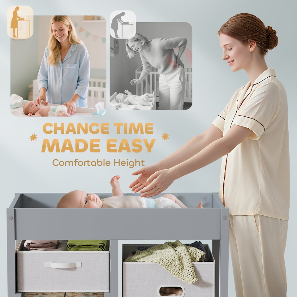 image 1 of AIYAPLAY Baby Changing Table with 4 Drawers, Nursery Diaper Baby Changing Unit for 0-12 Months (max. 11kg), with Mat, Infant Care Station for Bedroom Nursery | Grey