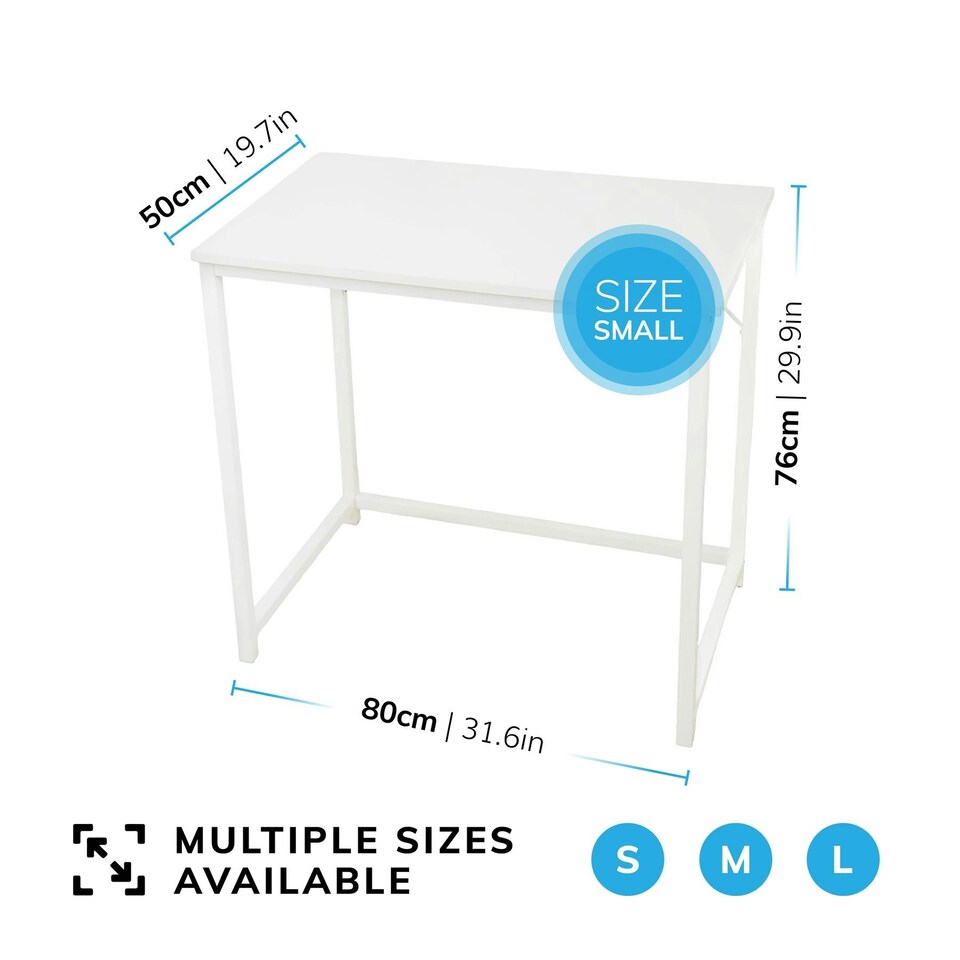 image 1 of Computer Desk 80cm White Rustic Wood Finish Sturdy Home Office Workstation for Small Spaces White