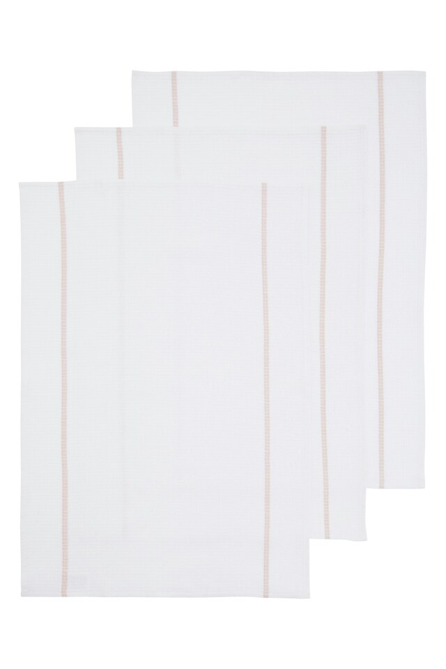 image 1 of Orsina Efficient Set Of Three White And Almond Tea Towels, Absorbent Durable Tea Towels, Soft Towels For Kitchen