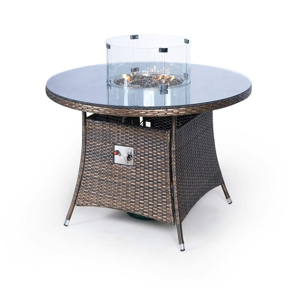 image 1 of Giardino Fire Pit 4 Seater Round Rattan Dining Table Brown