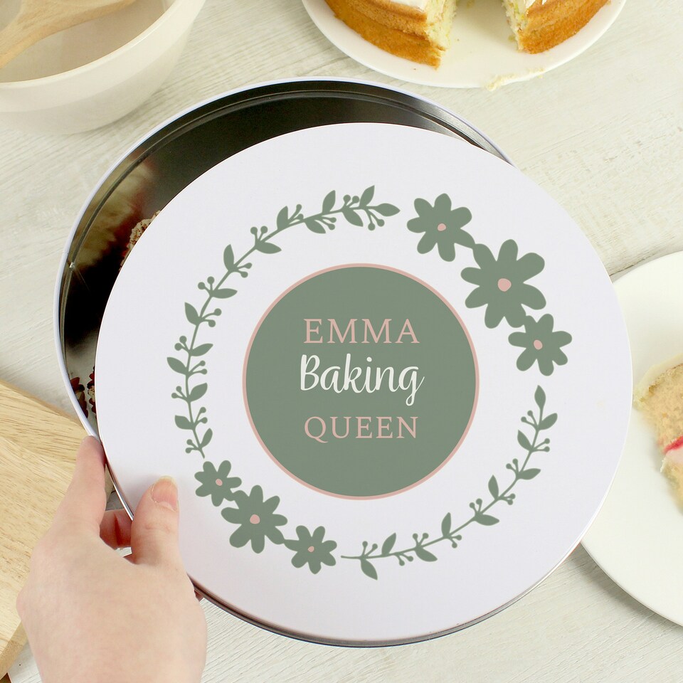 image 1 of Personalised Floral Cake Tin White