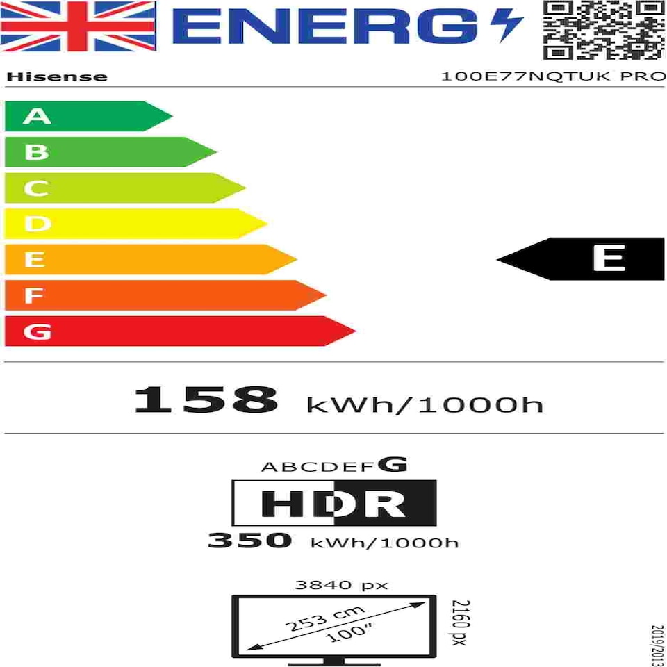 image 1 of Hisense 100" QLED 4K Ultra HD Smart TV 144Hz Refresh Rate 100E77NQTUK-PRO