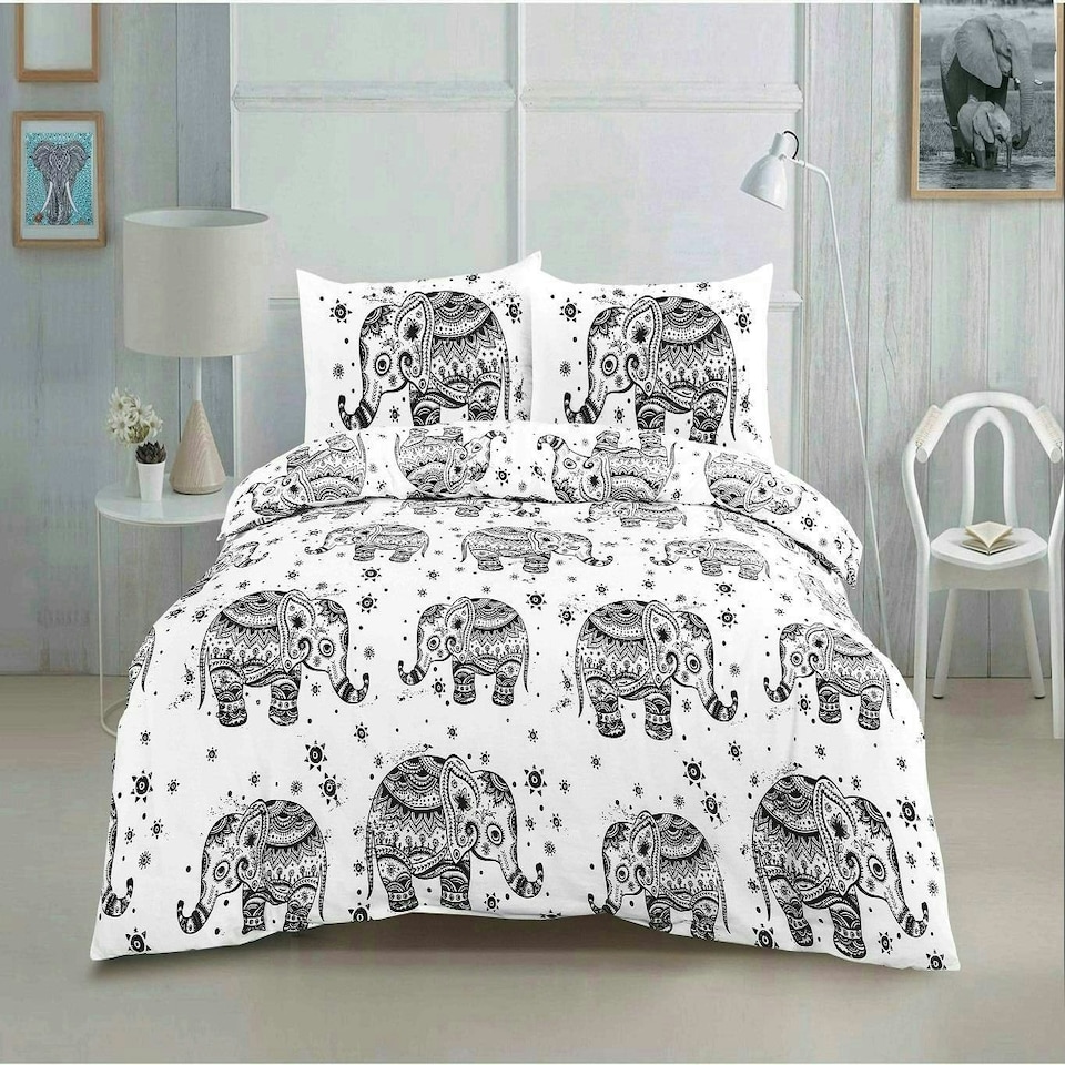 image 1 of Elephant Duvet Cover Set - Super King - Black