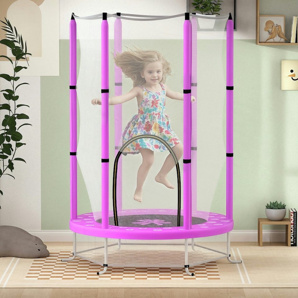 image 1 of AIYAPLAY 4.6FT Kids Trampoline with Safety Enclosure Net, Purple
