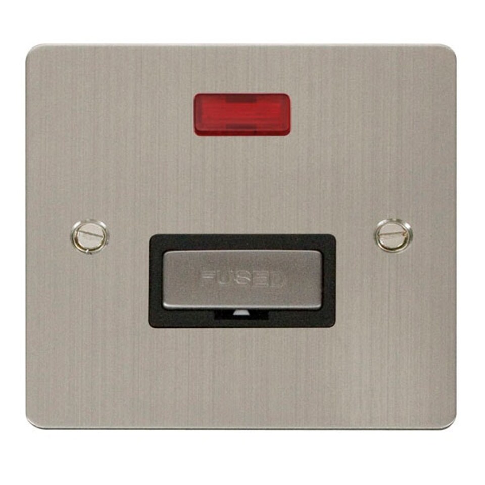 SE HOME Flat Plate Stainless Steel 13A Fused Ingot Connection Unit With Neon - Black Trim - SE Home Black | Stainless Steel