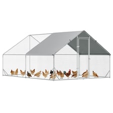 PawHut Walk In Chicken Run Large Galvanized Chicken Coop w/ Cover 3 x 4 x 2m