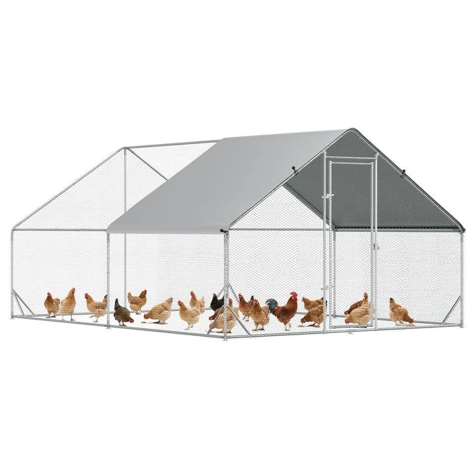 image 1 of PawHut Walk In Chicken Run Large Galvanized Chicken Coop w/ Cover 3 x 4 x 2m