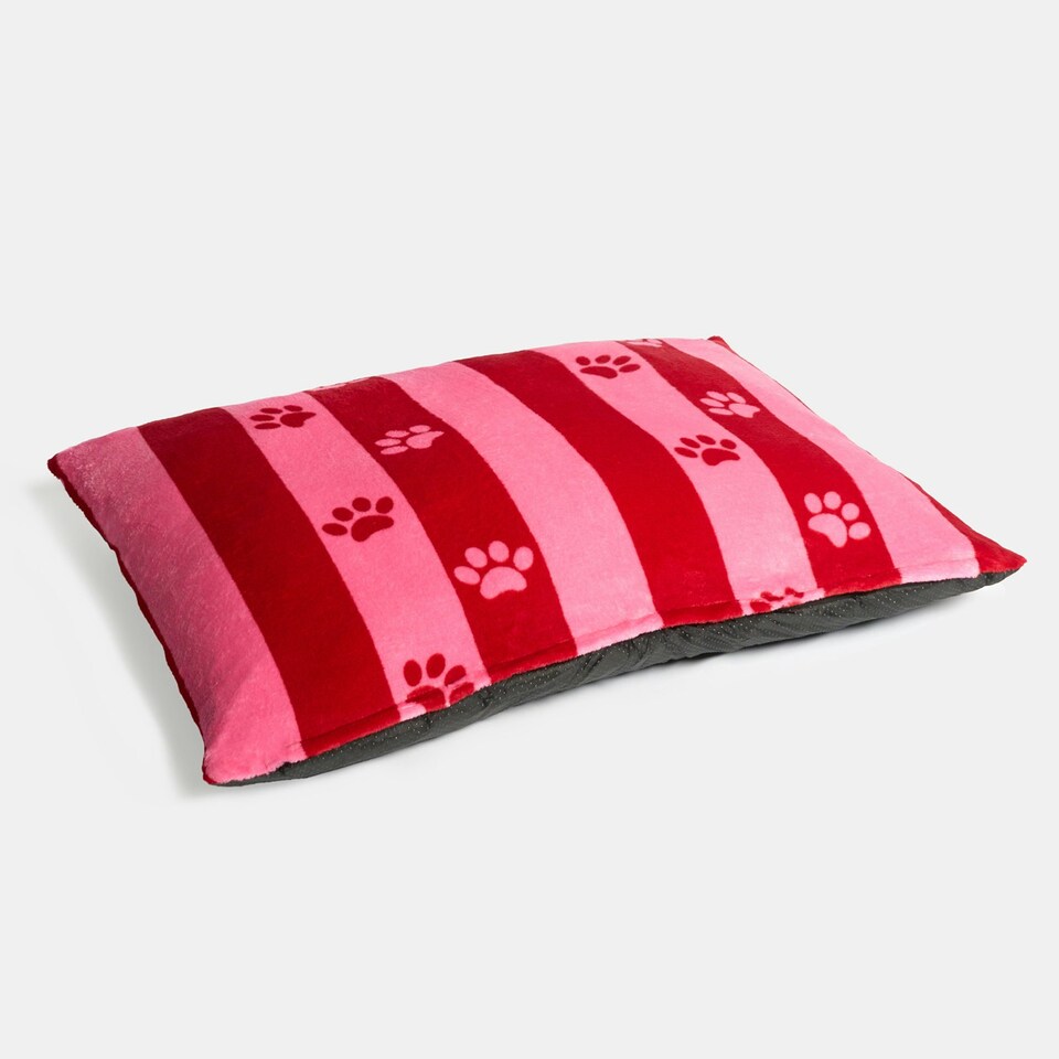 image 1 of OHS Dog Paw Print Soft Plush Plump Cosy Autumn Pumpkin Stripe Leopard Pet Bed Cushion, 80x60cm Multi | Pink/Red - Stripe | L