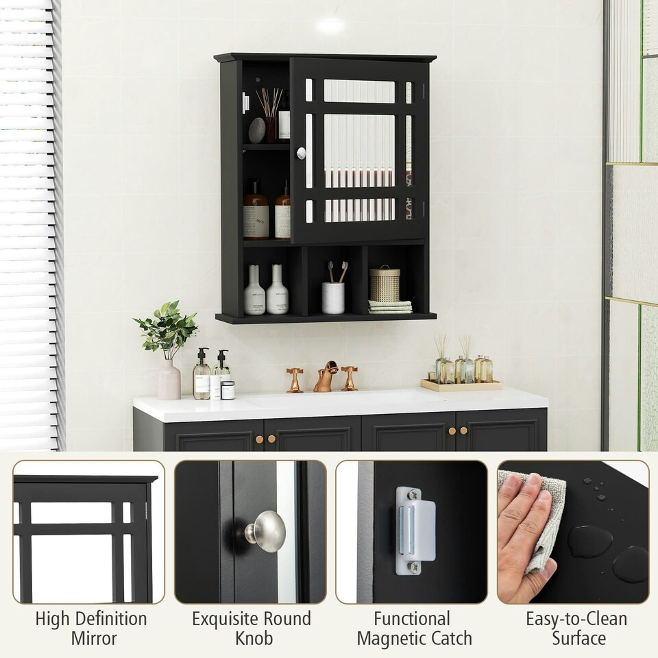 image 1 of COSTWAY Bathroom Wall Storage Cabinet Medicine Organizer Black Black