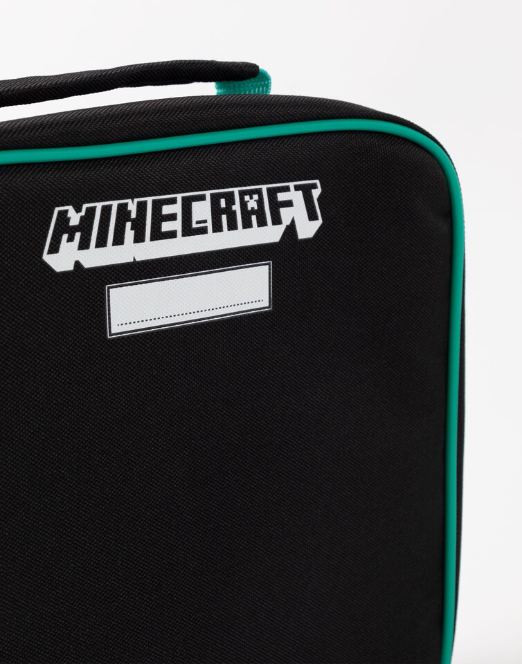image 1 of Minecraft Lunch Bag | Kids Creeper Skeleton Enderman 5 Piece School Dinner Bag, BPA Free Water Bottle & 3 Snack Pots | Green Gamer Drink Food Containers