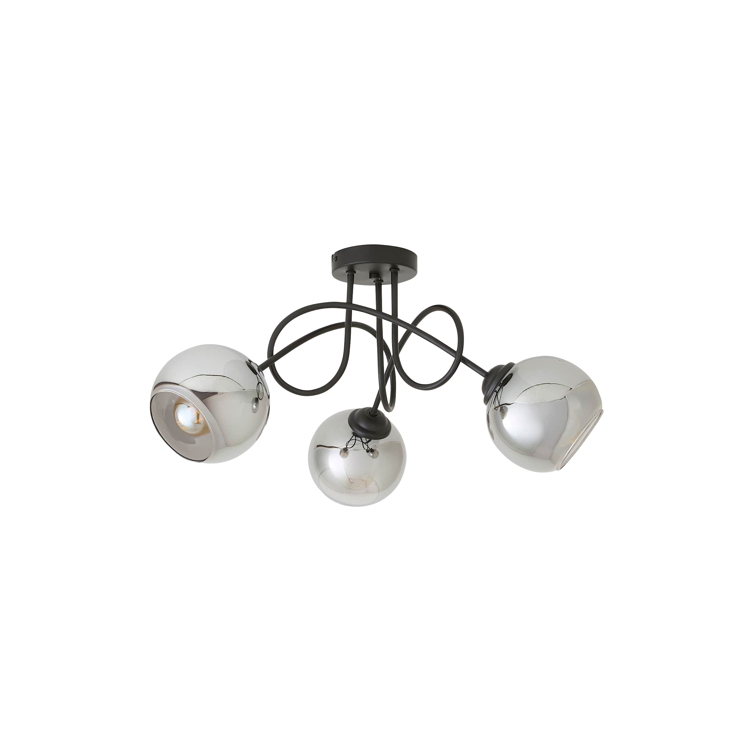 ValueLights Malcolm 3 Way Smoked Glass Globe Matte Black Twisted Ceiling Light