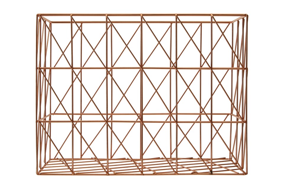 image 1 of Stylish Copper Finish Cross Design Wire Basket, Functional Wireframe Basket For Kitchen, High Quality Basket | Gold