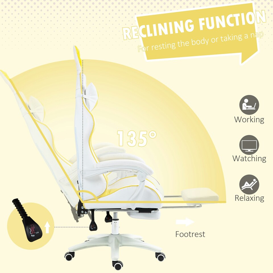 image 1 of Vinsetto Racing Style Gaming Chair with Footrest Removable Rabbit Ears, Yellow