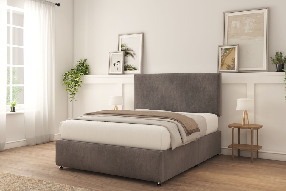 image 1 of Sloomy Rutherford Slate Naples Divan Bed With Mattress No Drawers 26" Strutted Headboard & 12" Footboard 4'6 Double