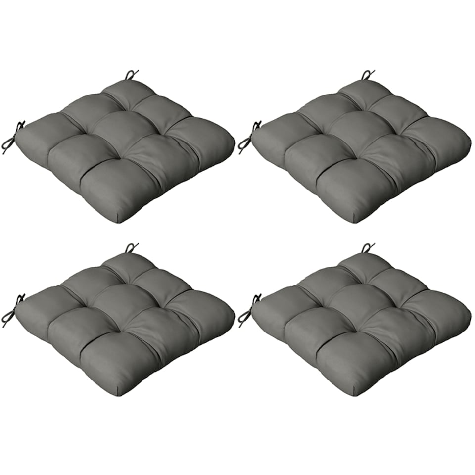 image 1 of Outsunny Set of 4 Outdoor Seat Cushions Water Repellent Seat Pads with Ties | Grey | Charcoal grey | 4