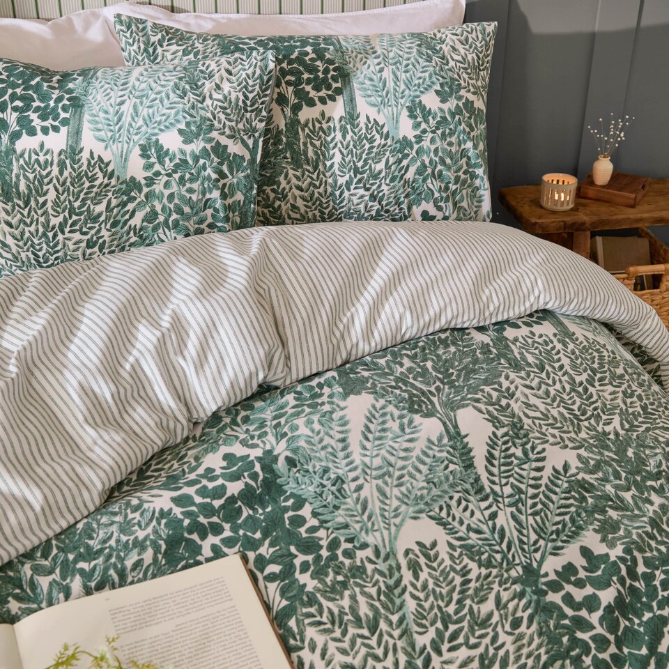 image 1 of Wylder Topiary Reversible Duvet Cover Set | Green | Green | Single