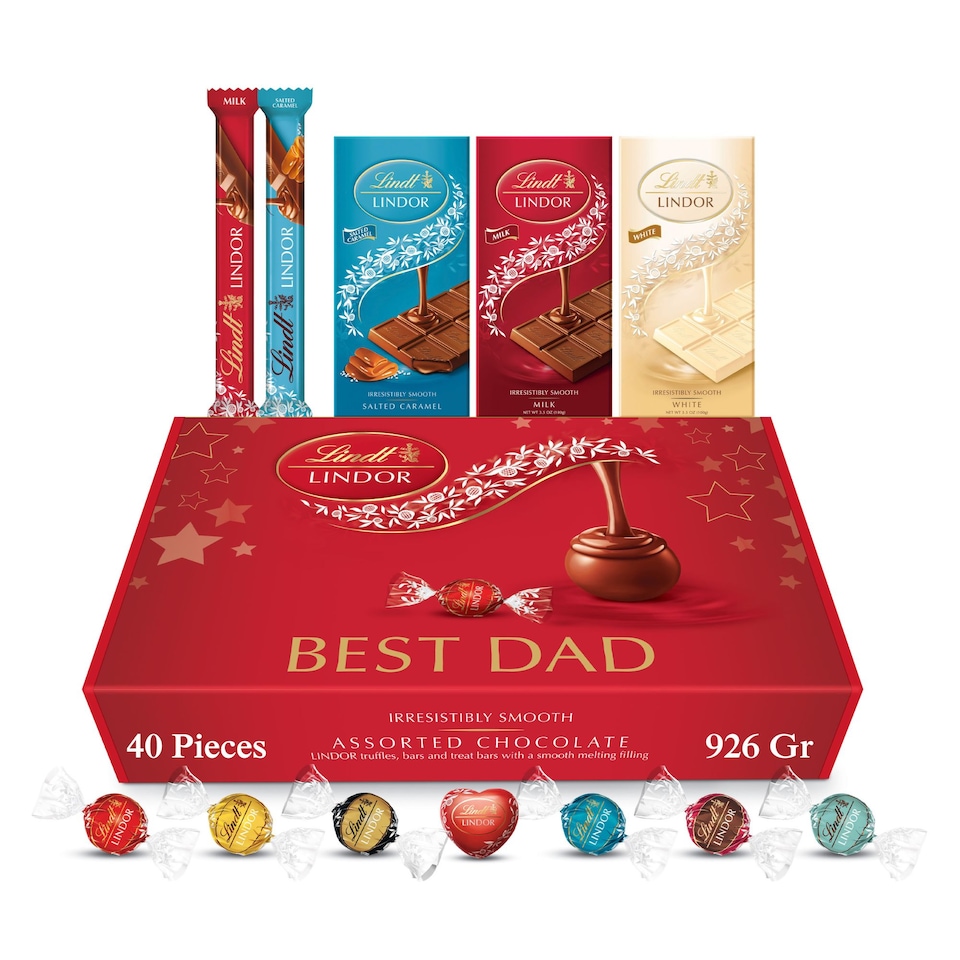 Lindt Best Dad Chocolates Gift Box - 926g (40-Piece Set) - Assorted Chocolate Bars & Truffles, Lindor Chocolate Hamper, Ideal Present for Father's Day, Boyfriend Gifts, Happy Birthday and Christmas Gifts